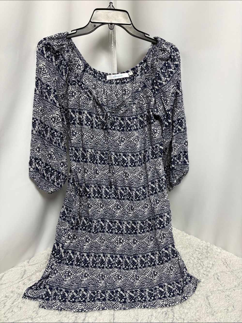 Walker & Wade Navy and White Printed Peasant Dress size small
